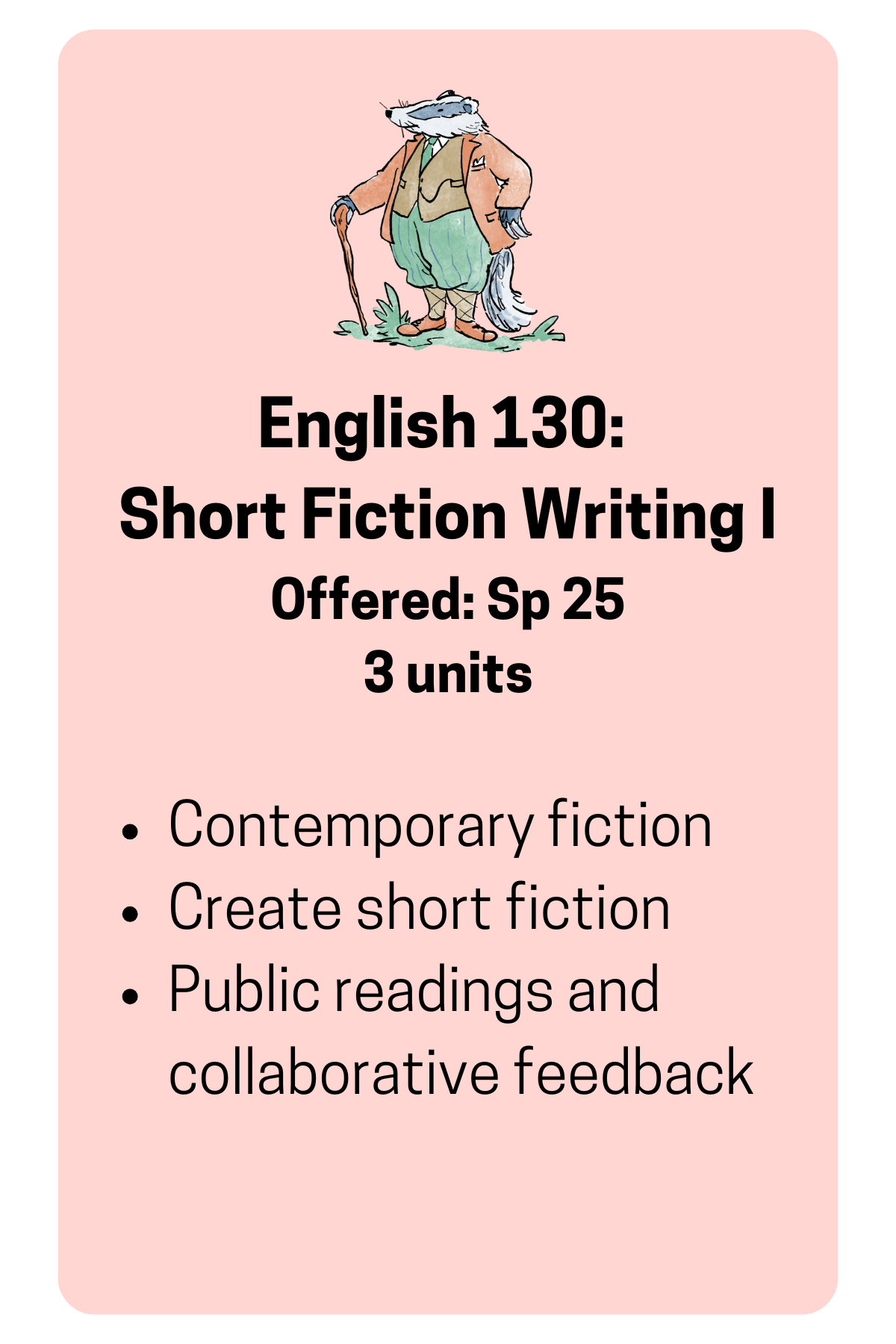 English 130: Short Fiction Writing 1 Course Description